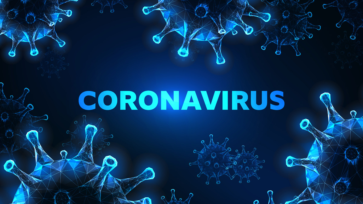 A computer-generated illustration of the coronavirus with the word "Coronavirus" superimposed over it.