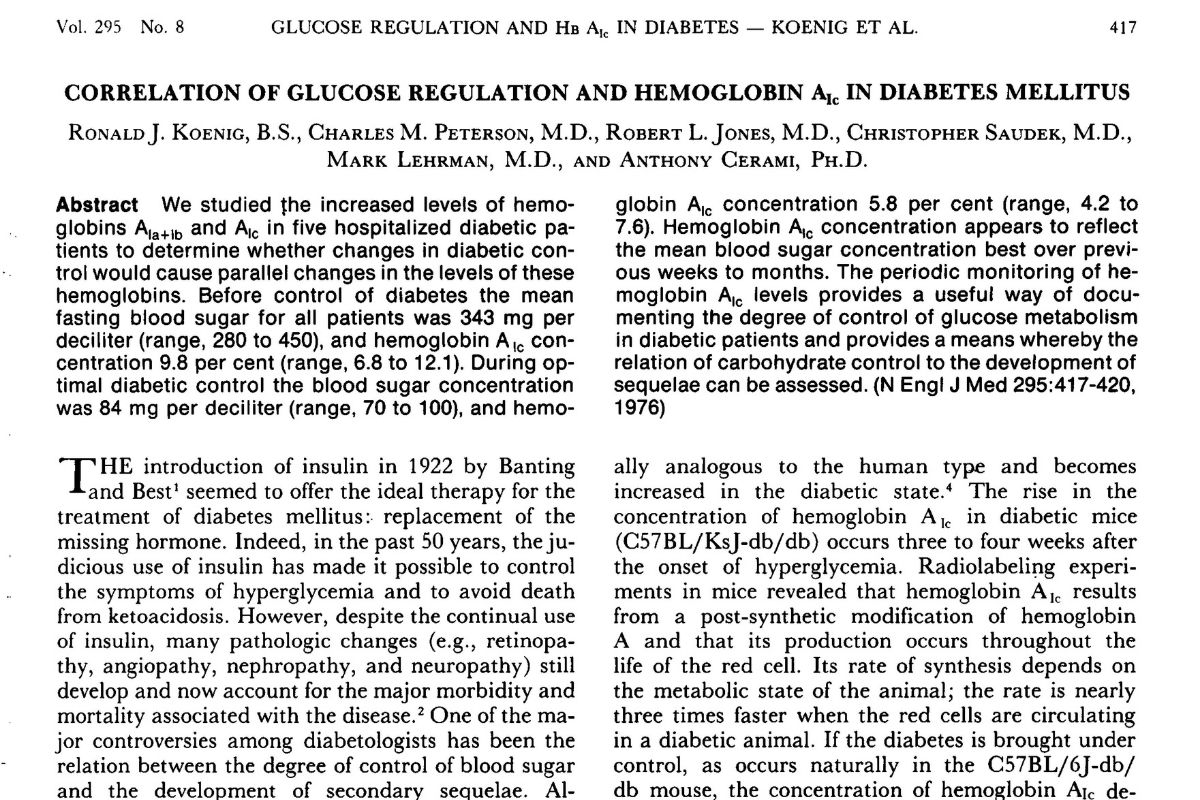 HbA1c in Glucose Regulation in 1976