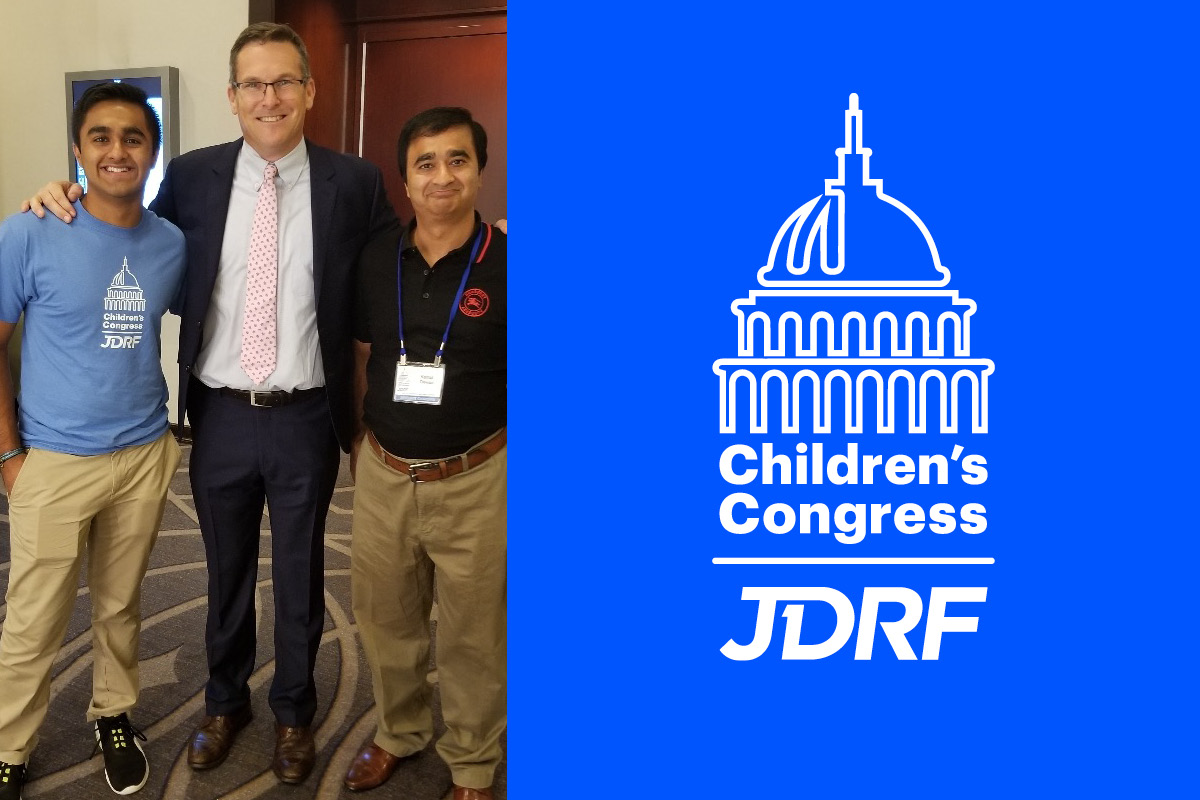 Kabir Dewan, Breakthrough T1D CEO Aaron Kowalski, and Kabir's father Kamal Dewan at the Breakthrough T1D 2019 Children's Congress