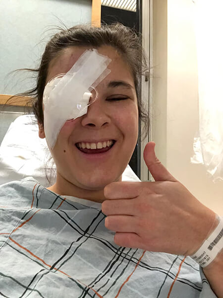 Breakthrough T1D staff member Grace Bennett after eye surgery